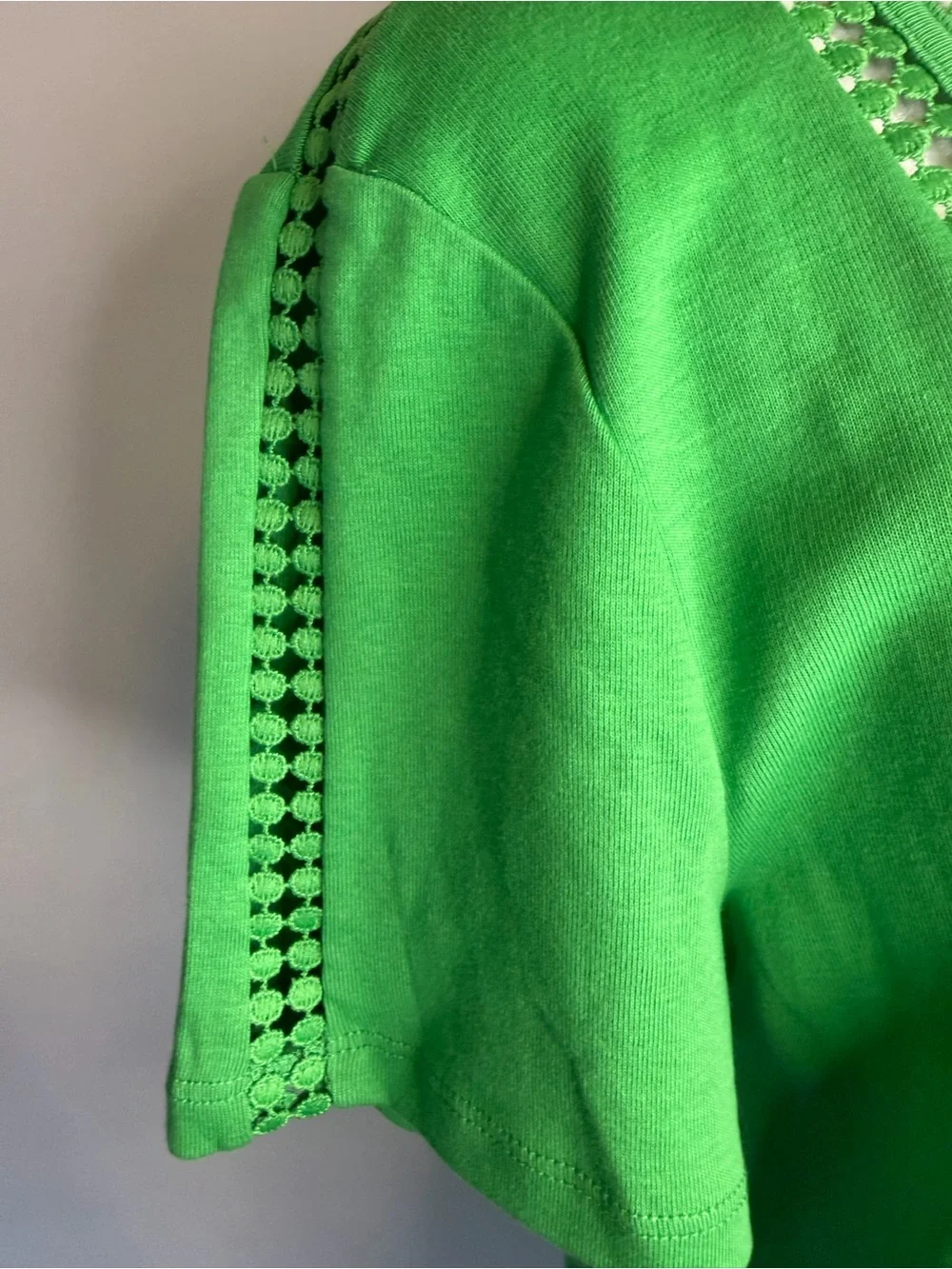 Kelly Green Square-Neck Open Pattern Crochet Look Trim Women's Top